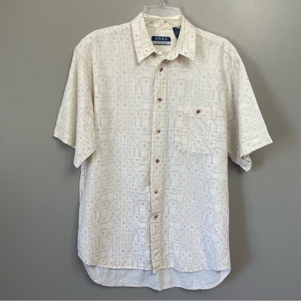 Enro for Landon’s Mens Casual Button Down Short Sleeve Shirt Linen Blend Medium